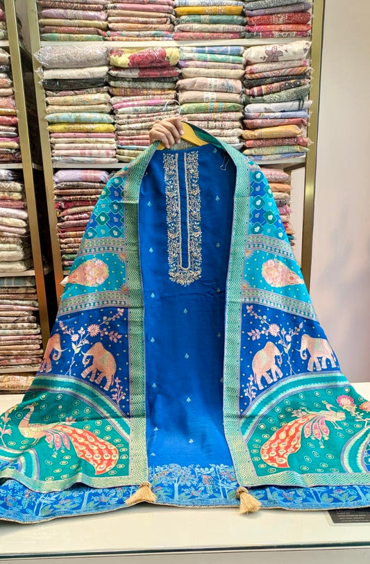 Premium Dola Silk Suit with Dabka Work & Mudaal Silk Zari Dupatta