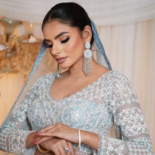 Hand-Embellished Powder Blue Lehenga with Pearl Embroidery