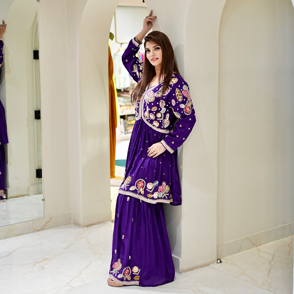 Purple Peplum Plazzo Set