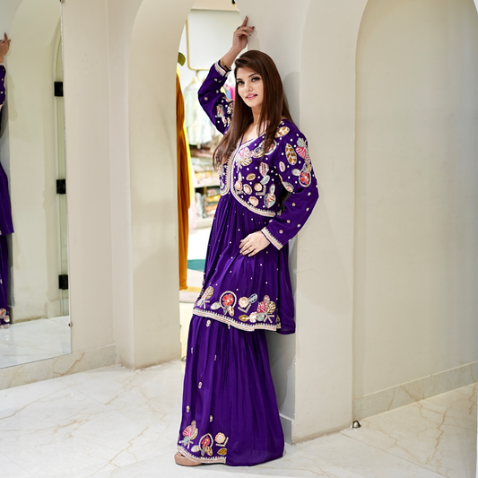 Purple Peplum Plazzo Set