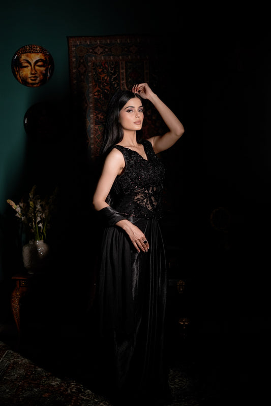 Noir Hand Embellished Western Dress