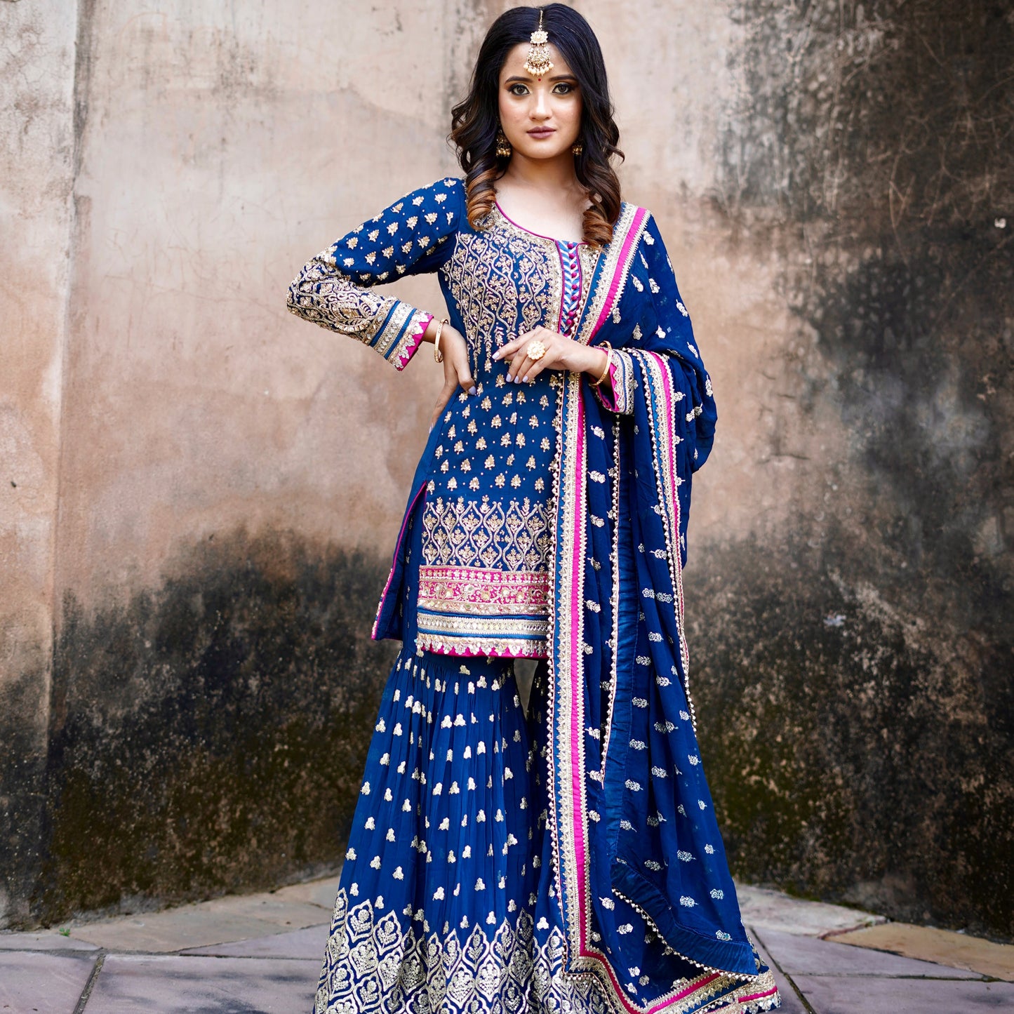 Neel-Afroz – Hand Embellished Blue Garara Set