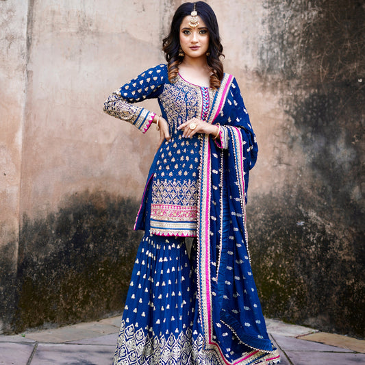 Neel-Afroz – Hand Embellished Blue Garara Set