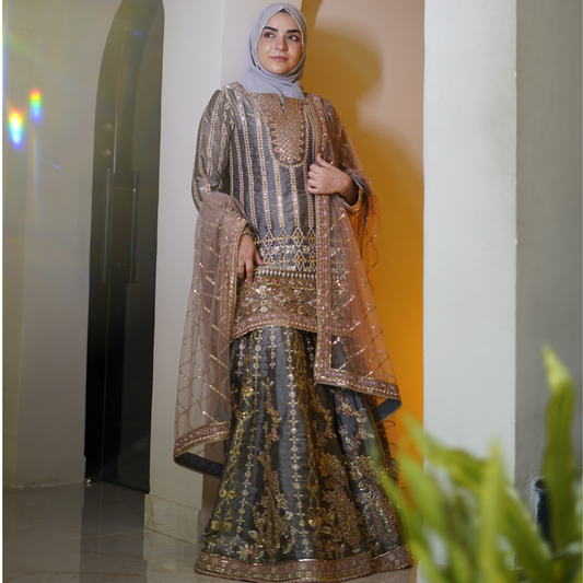 Metallic Grey Hand Embellished Garara Suit