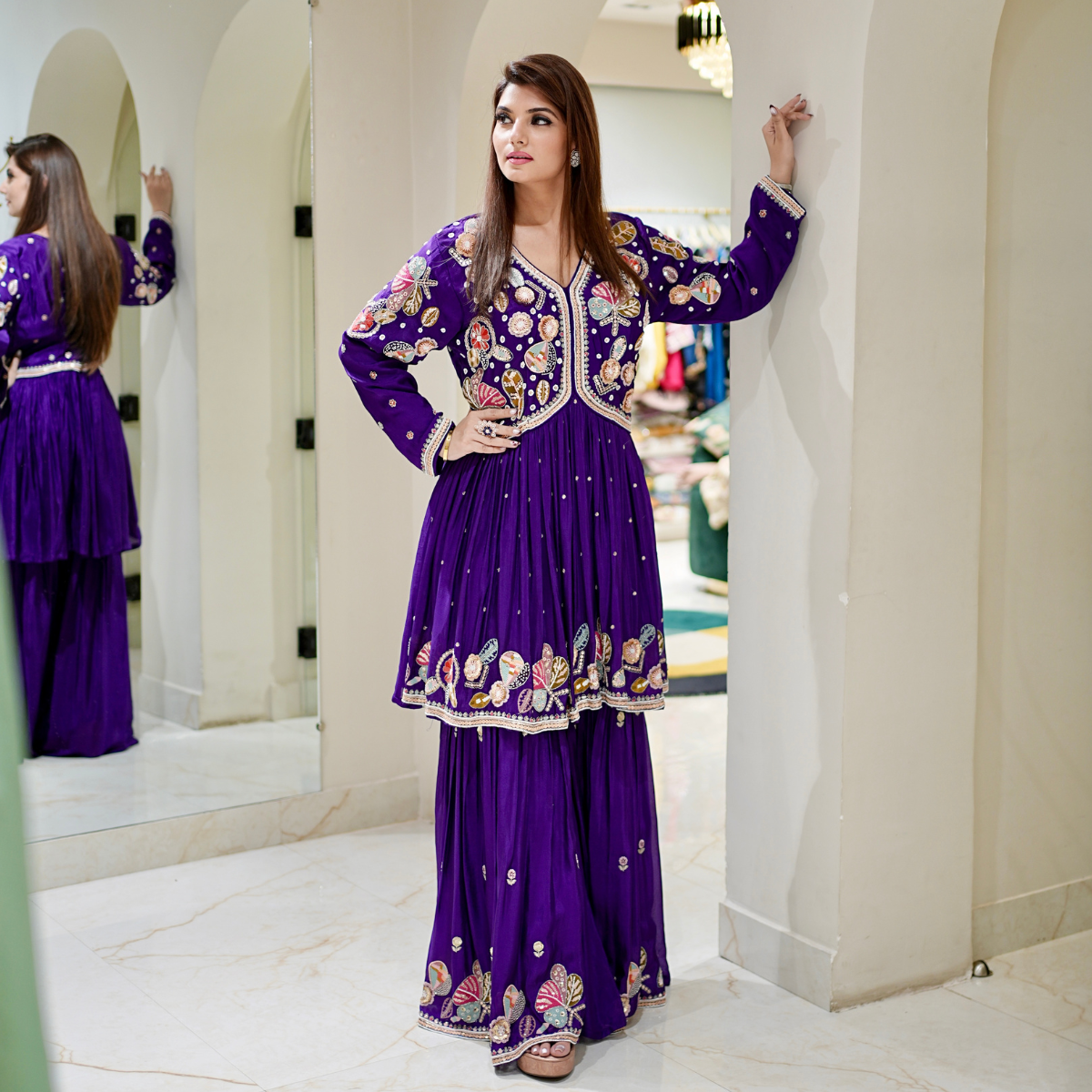 Purple Peplum Plazzo Set