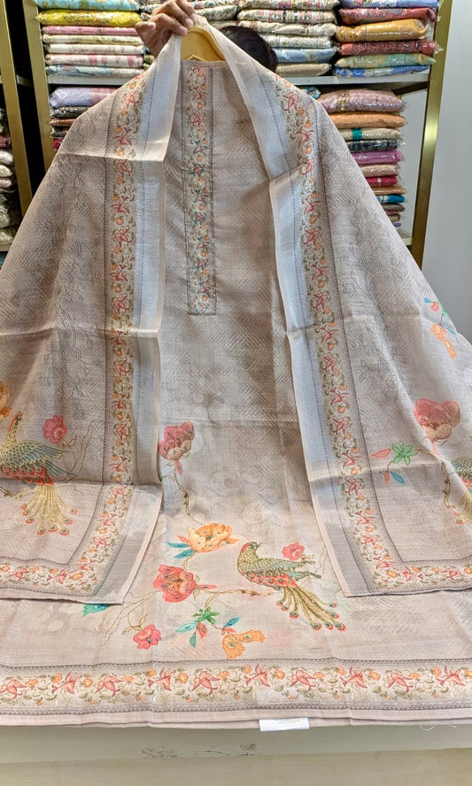 Linen Printed Floral Suit with bird motifs