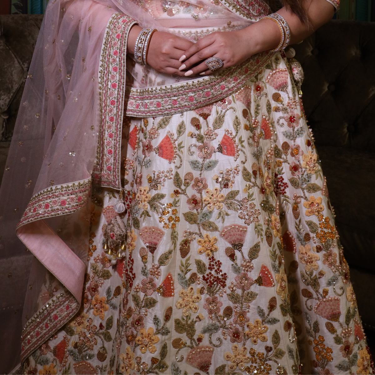 Ivory Flower Garden Bridal Lehenga