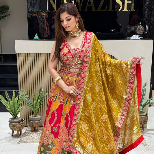 Rang-e-Gul” – Red Multihued Lehenga Set