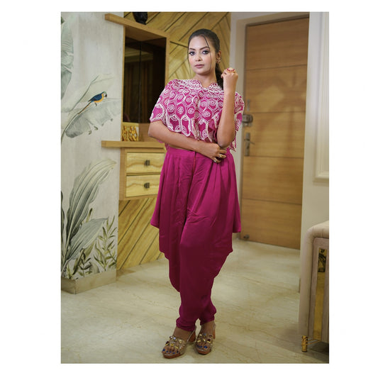 Pink Cape Hand Embellished with Dhoti