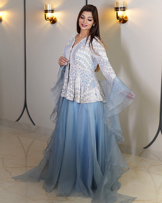 Blue Bloom Pearl Peplum Set