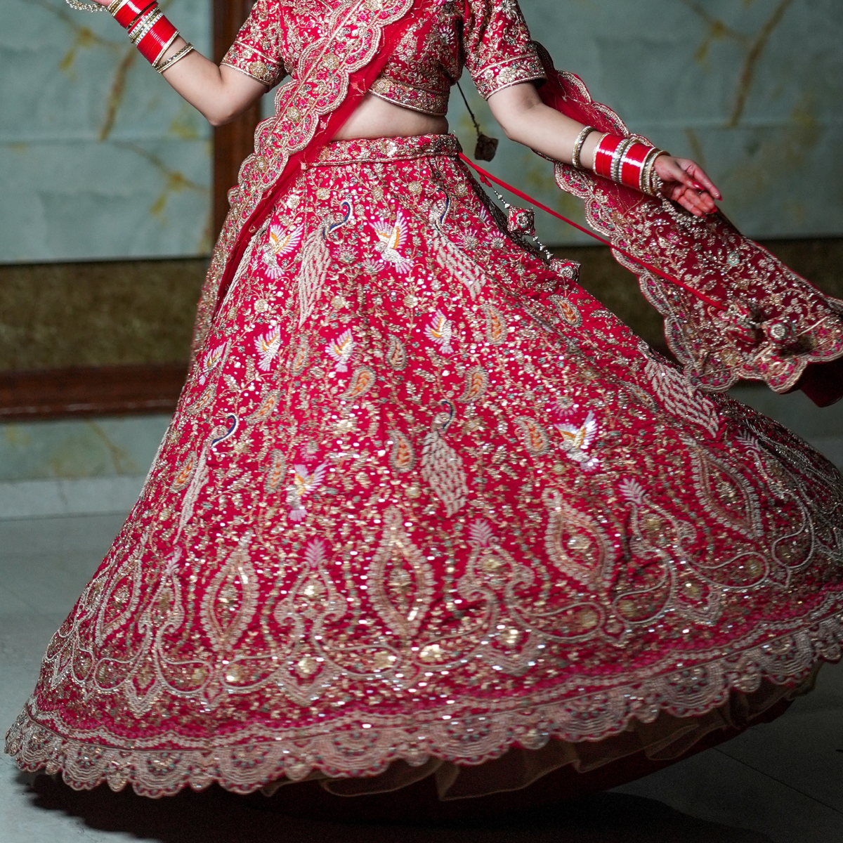 Peacock Glory Red Lehenga