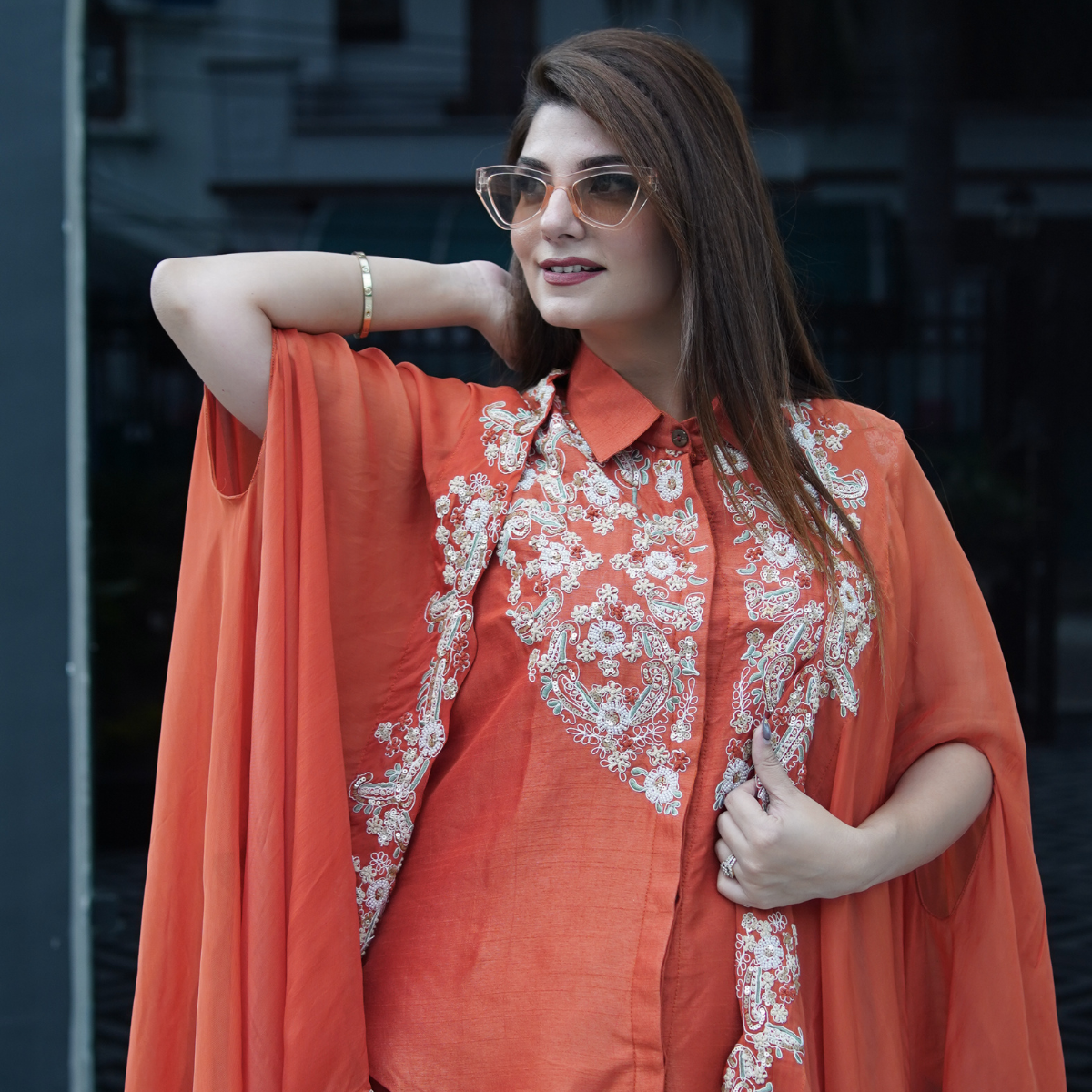 Rust Cape Indowestern Set