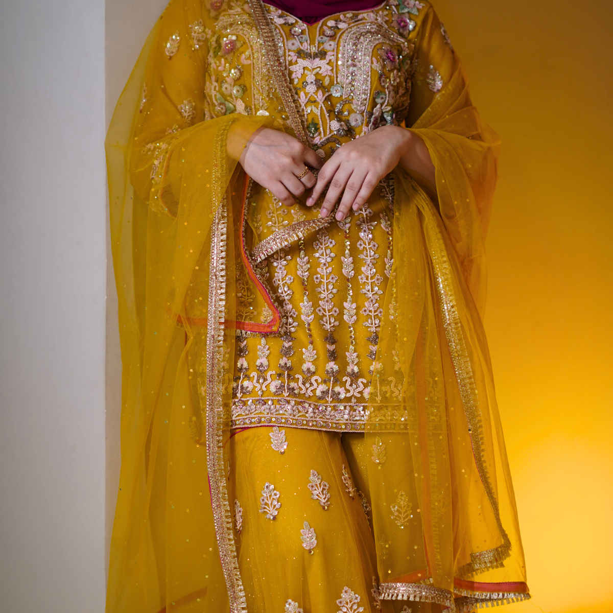 Yellow Hand Embellished Garara Suit