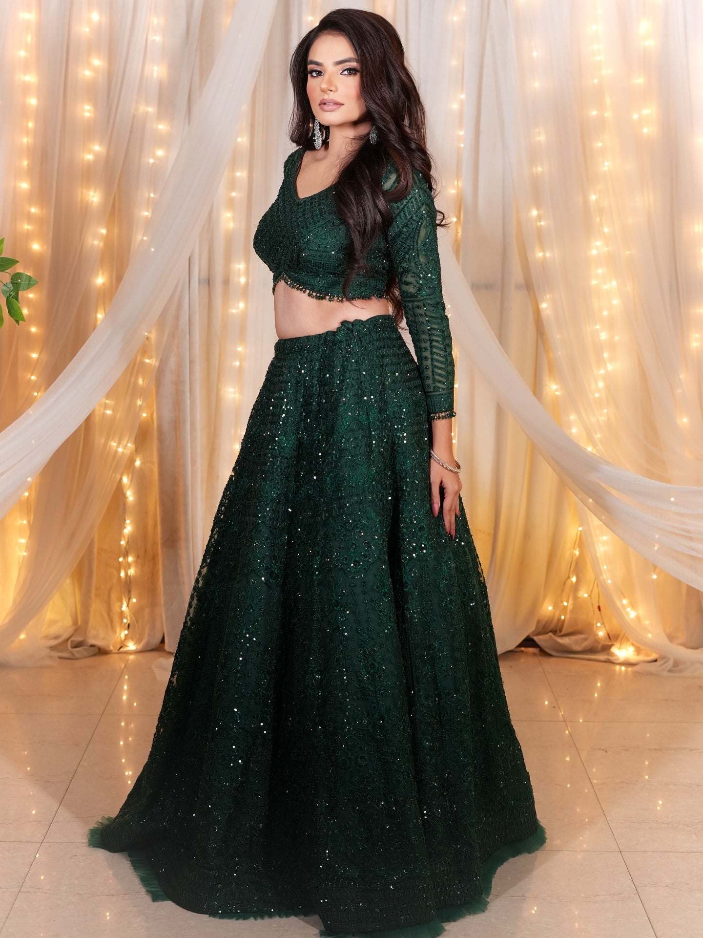 Bottle Green Embellished Lehenga