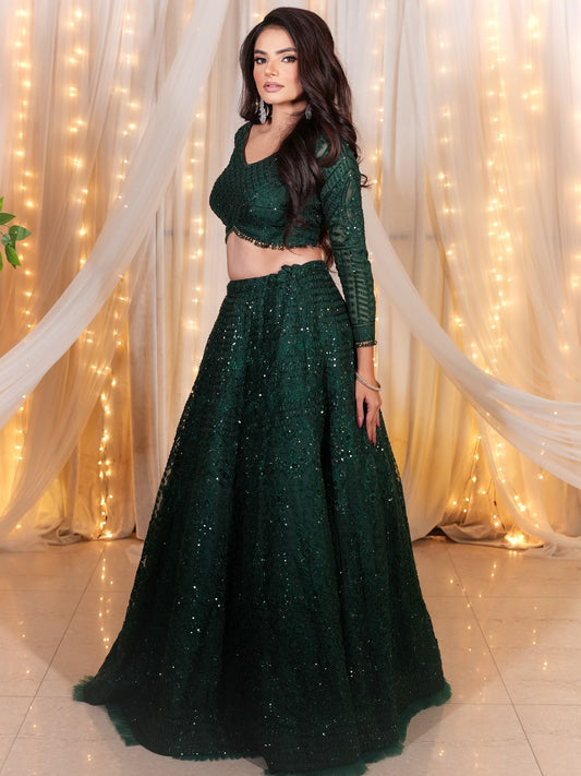 Bottle Green Embellished Lehenga