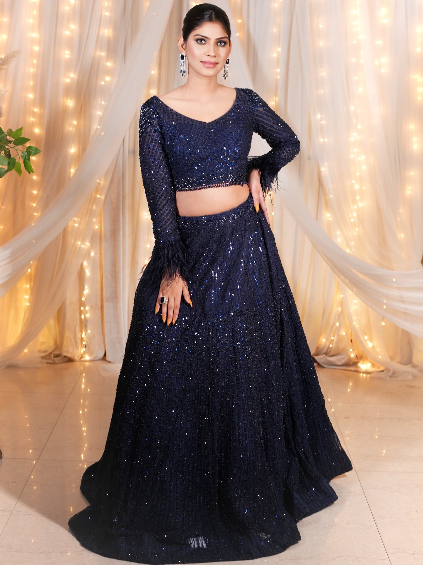 Blue Embellished Cocktail Lehenga