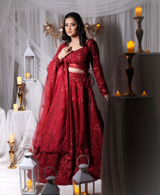 Crimson Red Embellished Lehenga
