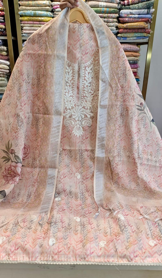 Linen Printed Suit with Thread Work