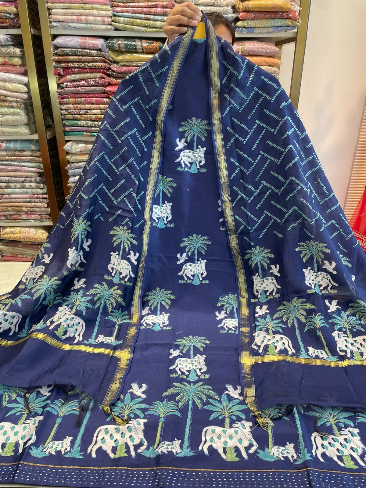 Cotton Unstitched Suit with Printed Cotton Dupatta