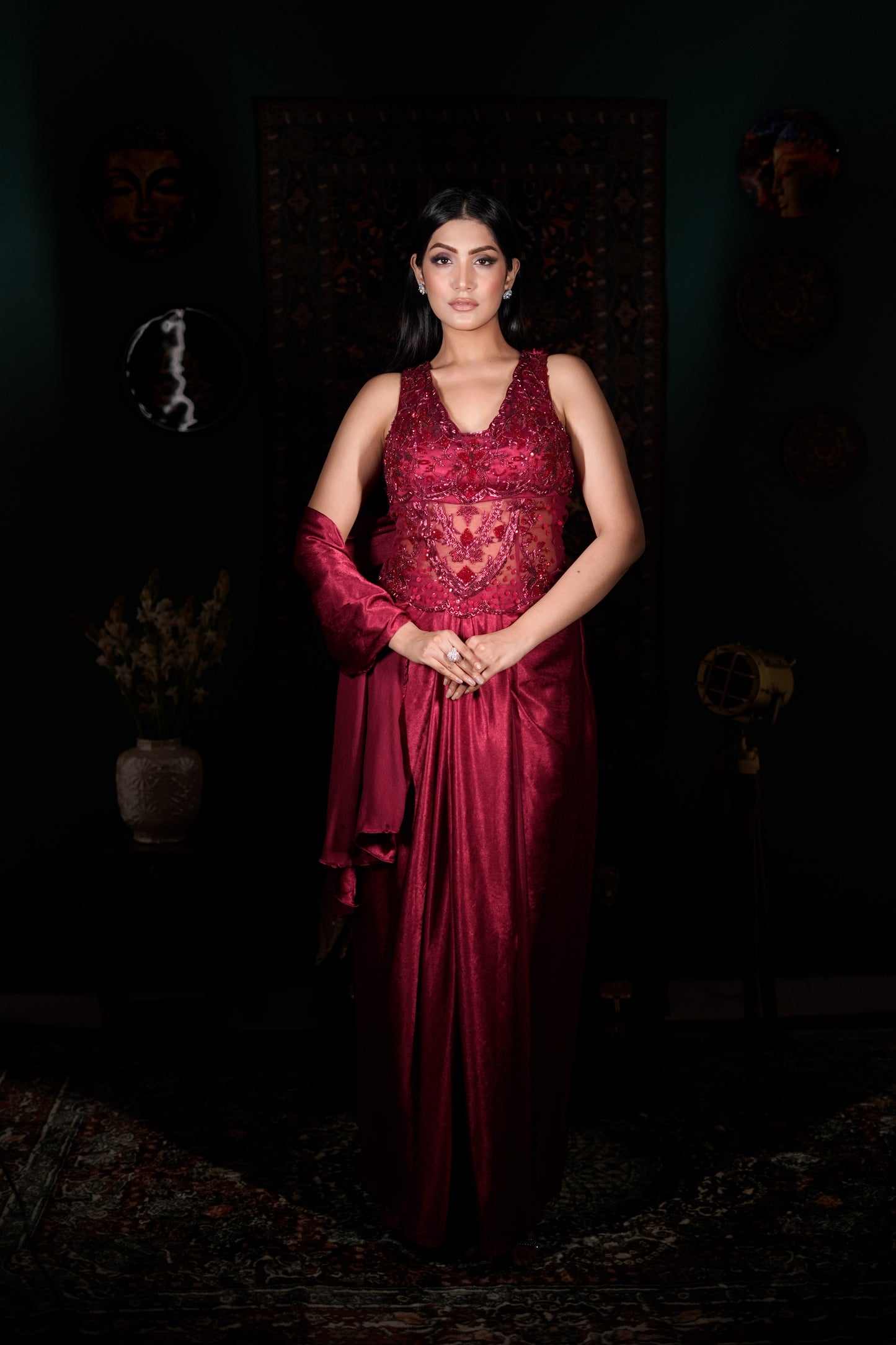 Ruby Royale Hand Embellished Western Dress
