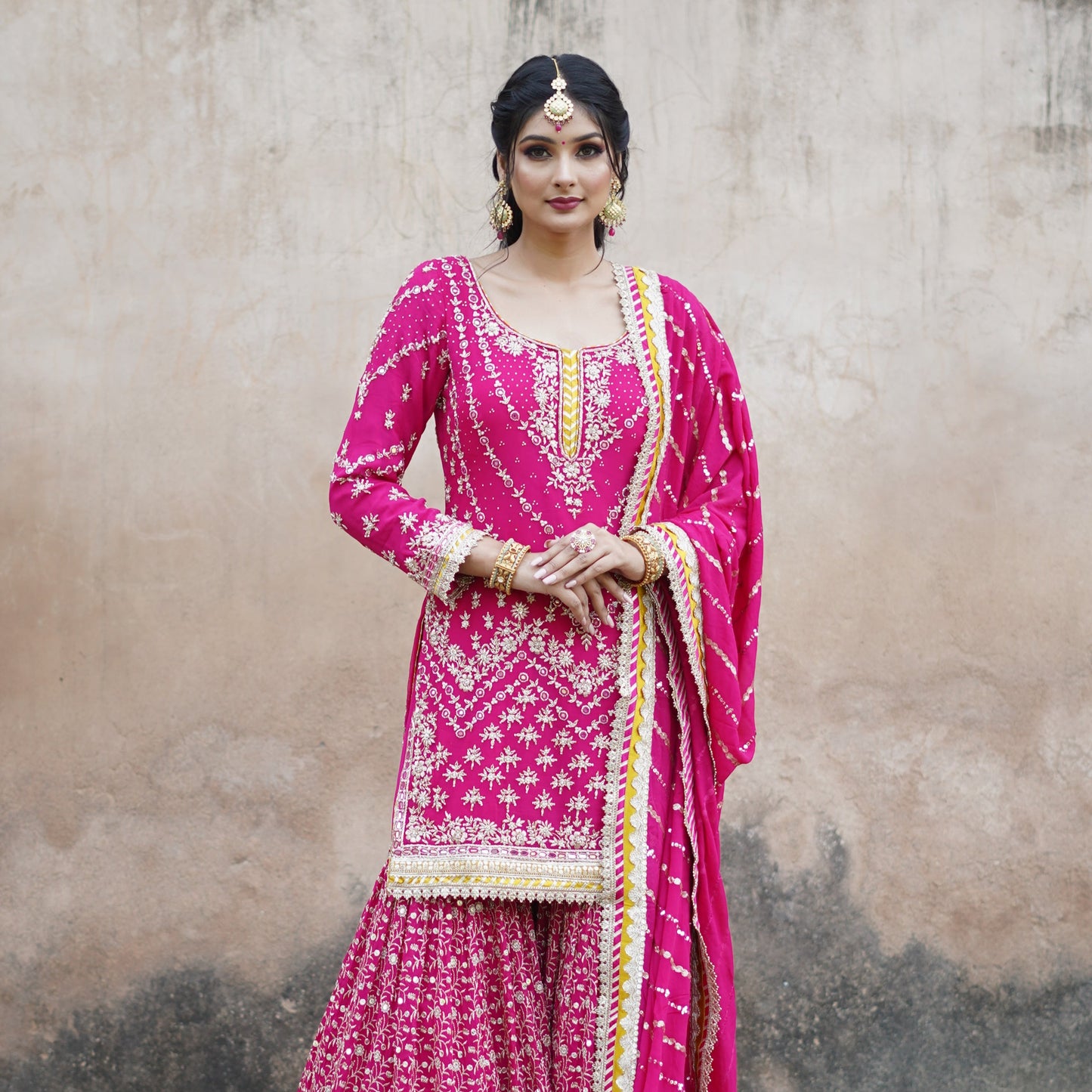 Gul-Rang – Hand Embellished Hot Pink Garara Set