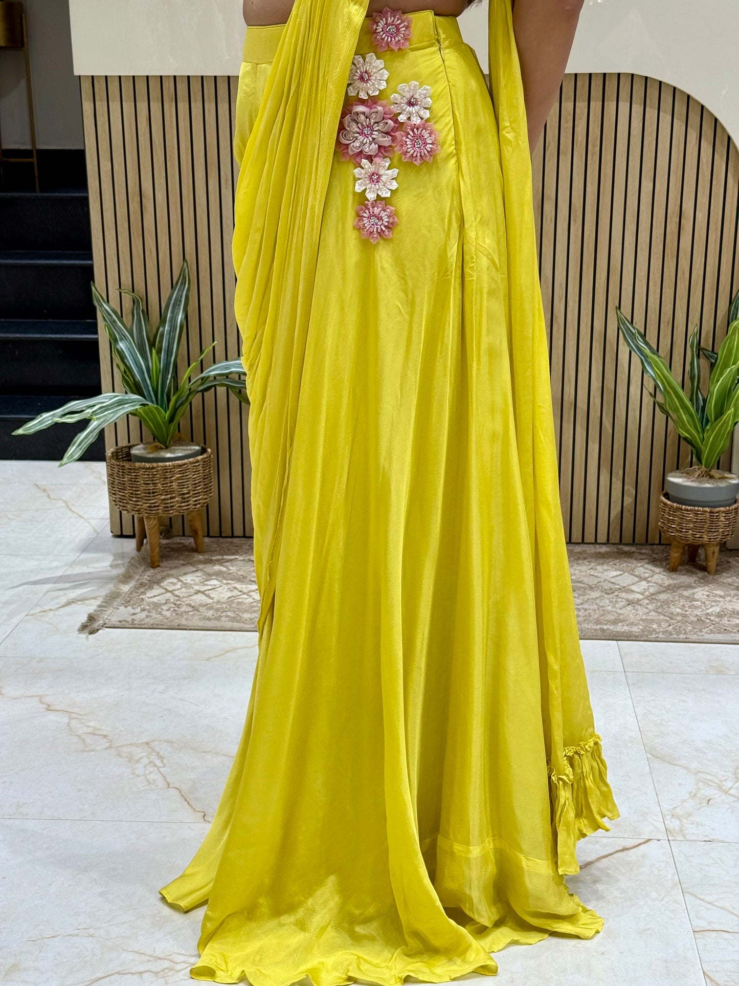 Neon Elegance: Hand-Embellished Drape Sari