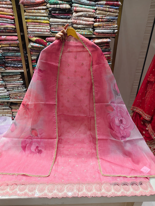 Kota Cotton Unstitched Suit with Resham Flower Cutwork