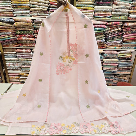 Kota Cotton Unstitched Suit with Resham Flower