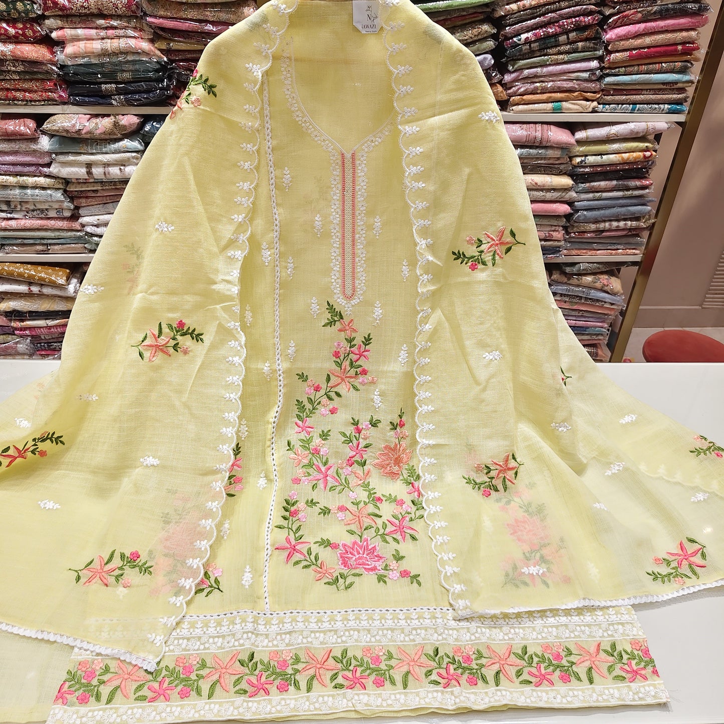 Kota Unstitched Suit with Resham Flower