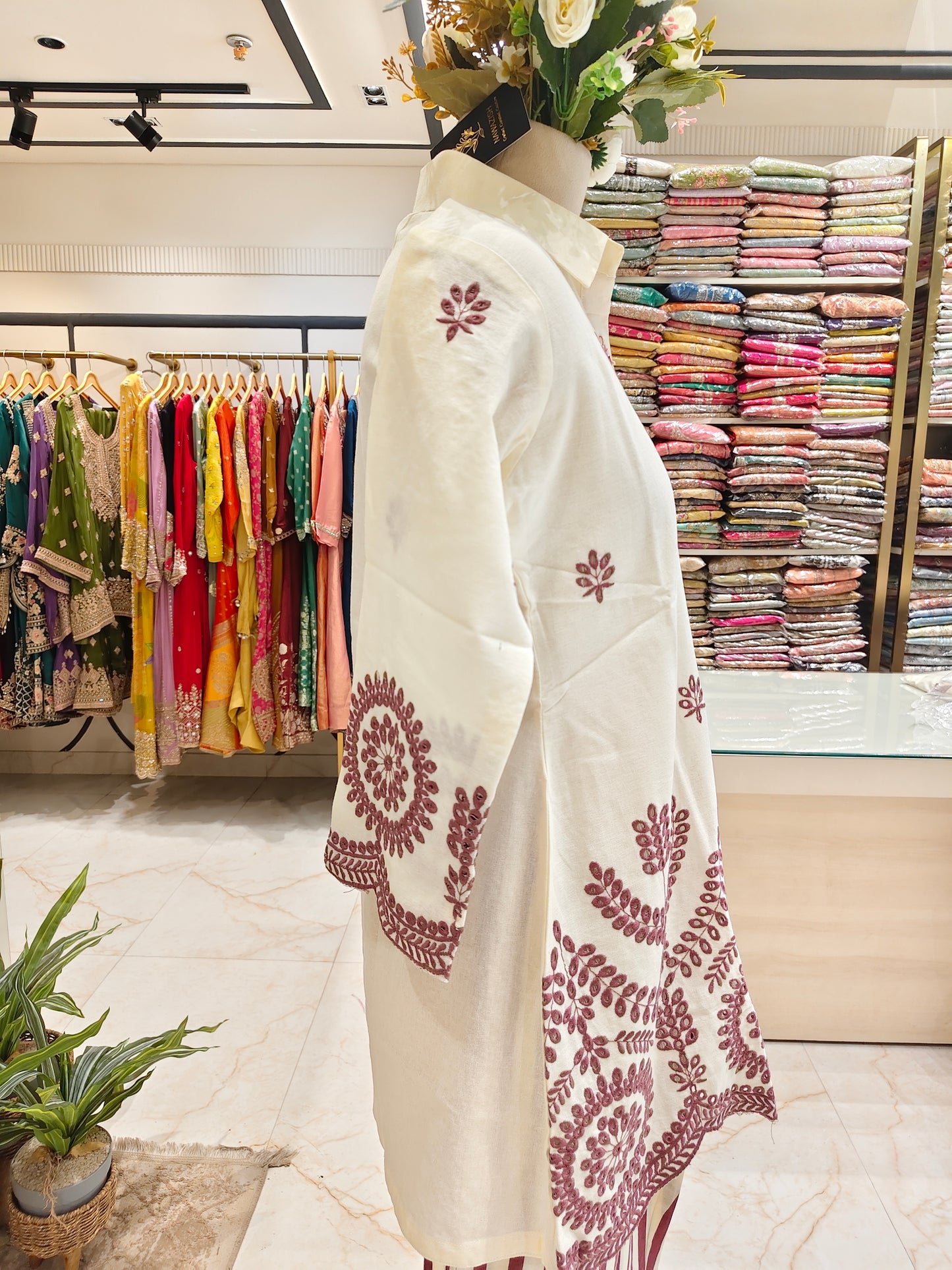 Cream Linen Resham Co-Ord Set