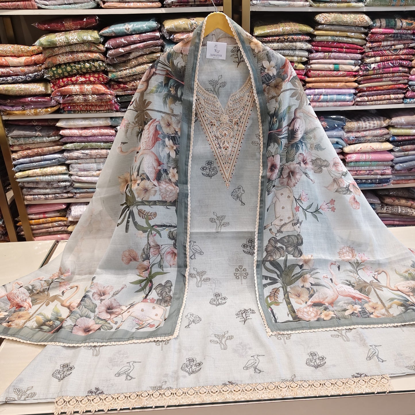 Ice Blue Linen Resham Sequeins Suit
Designer Linen Unstitched Suit Set
Floral Print Linen Dress Material
Linen Suit with Resham Sequeins Work
Festive Wear Ice Blue Linen Suit