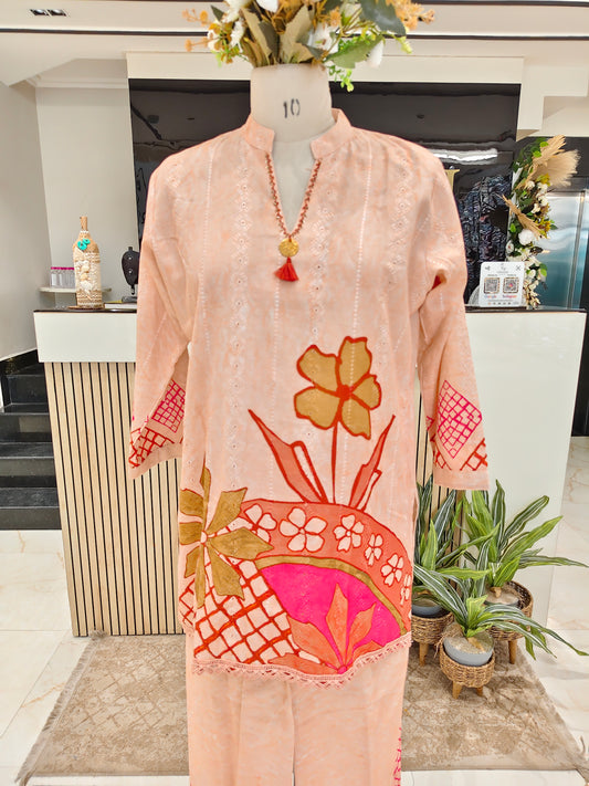 Peach Cotton Printed Co-Ord Set with Palazzo
