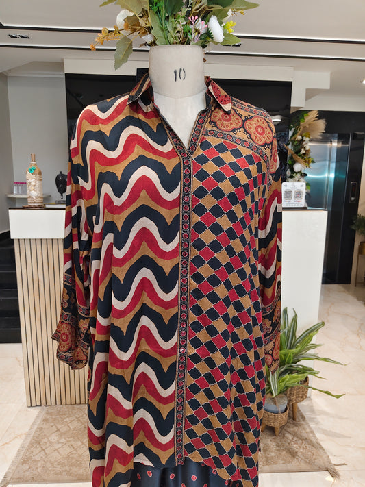 Black Modal Satin Ajrakh Print Co-Ord Set