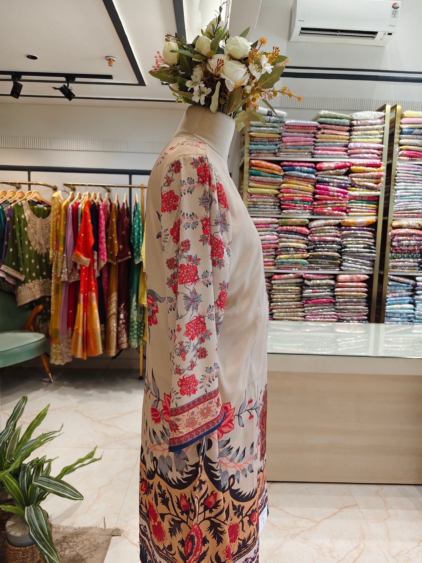 Fawn Crape Printed Co-Ord Set with Stone Work