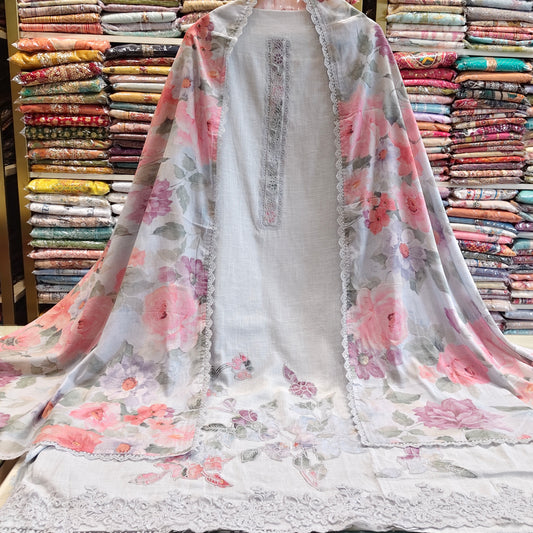 Linen Applique Neck Suit