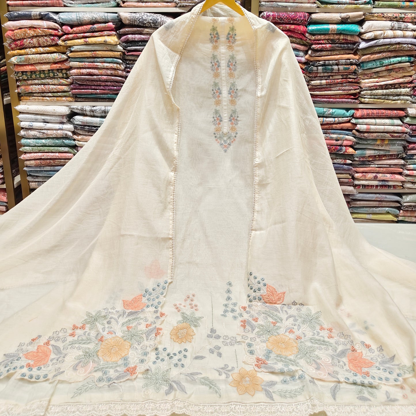 Chanderi Resham Work Unstitched Suit Set
