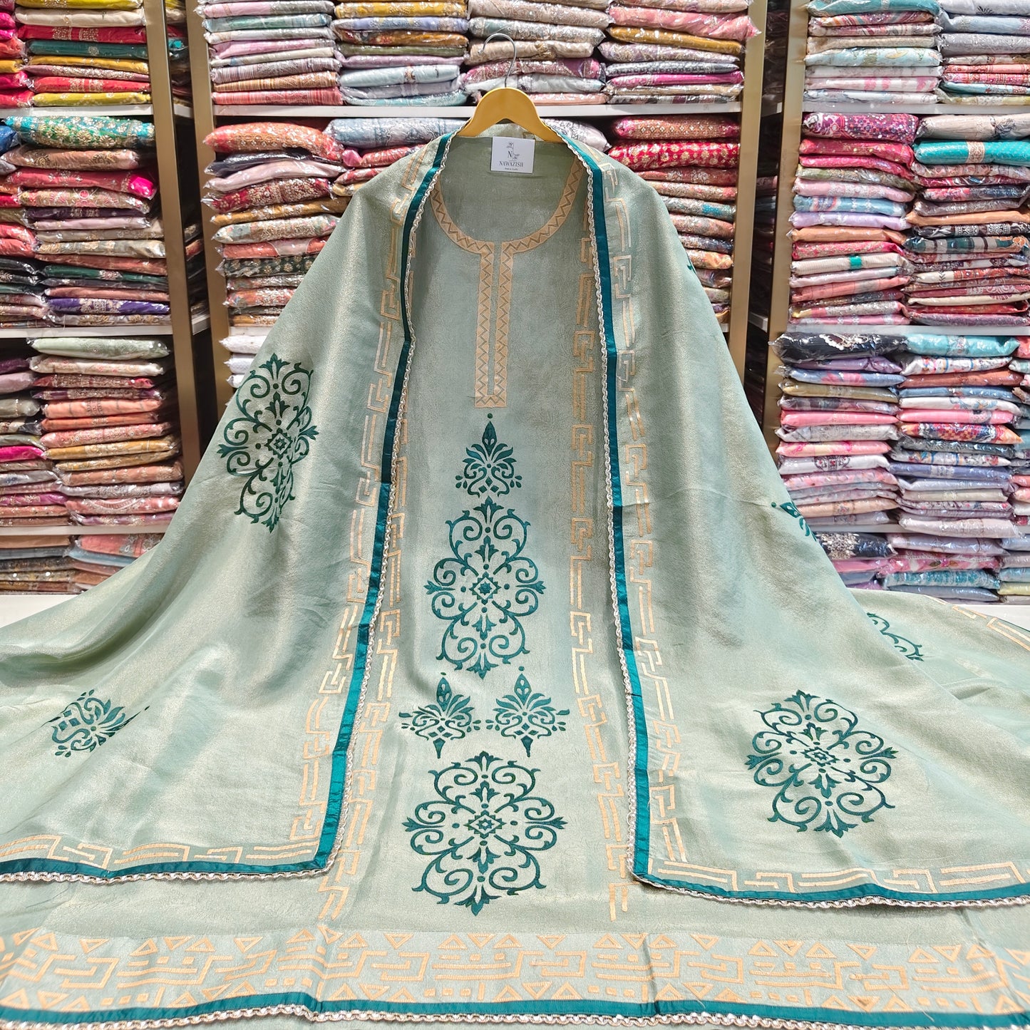 Elegant Tissue Patch Work Suit Set