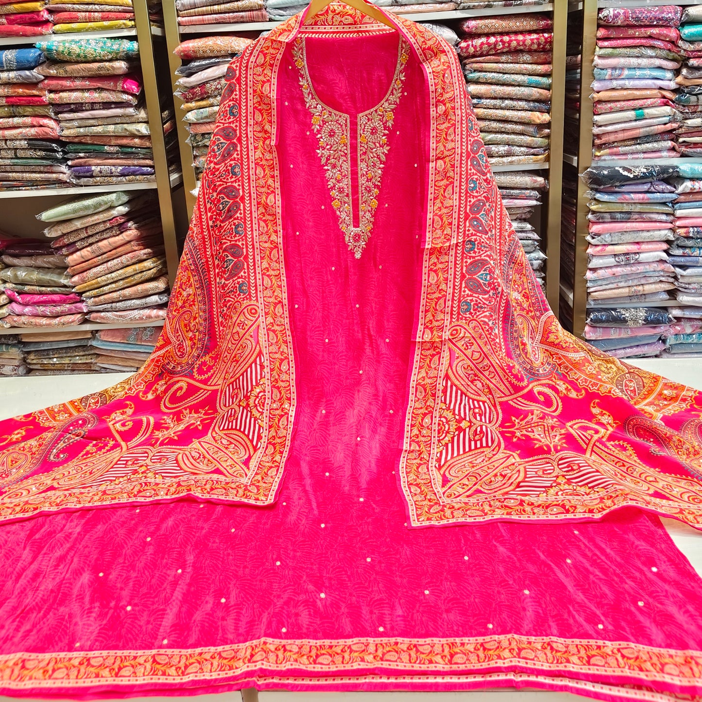 Crepe Suit with Dabka, Katdana & Digital Print Dupatta