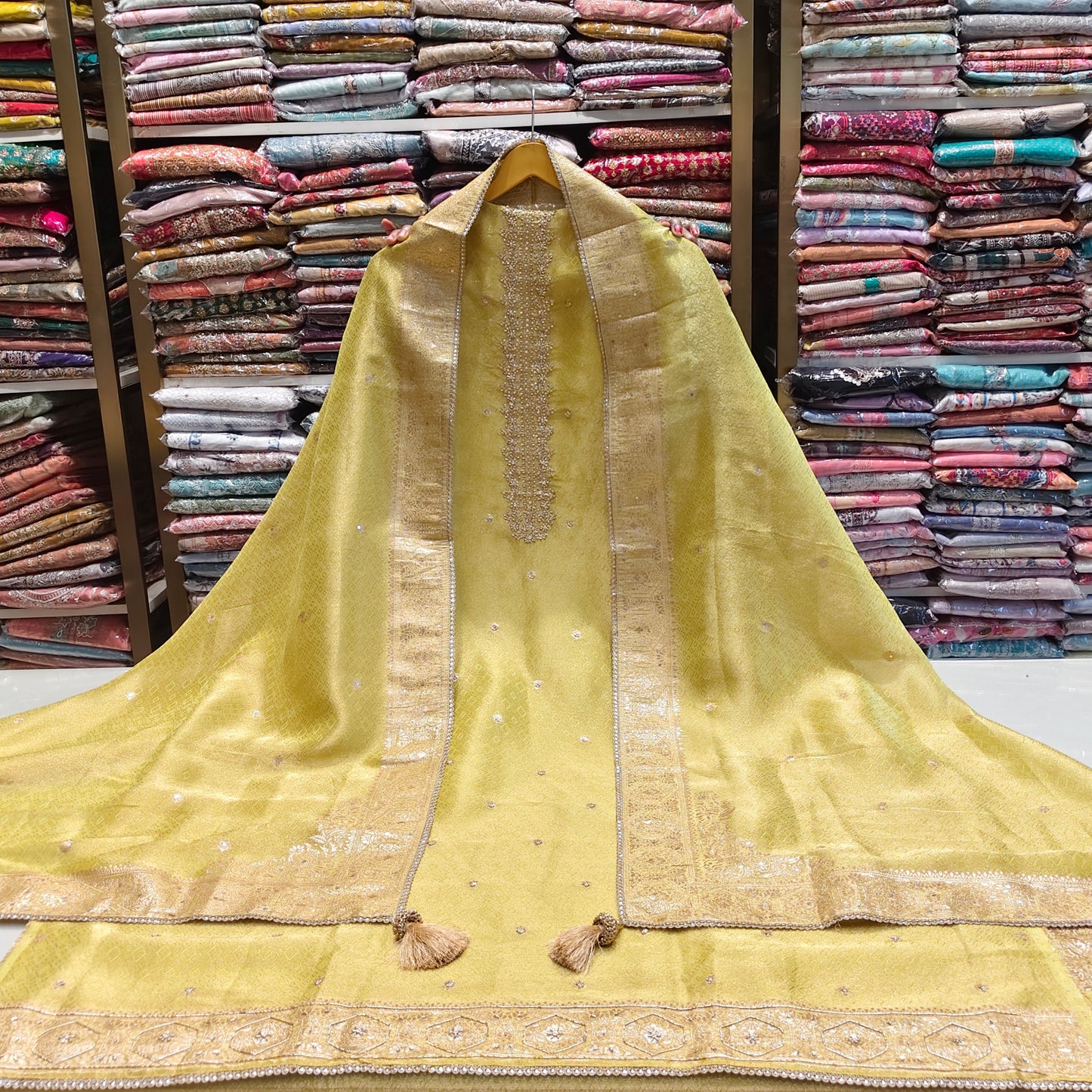 Tissue Suit with Dabka & Pull Work