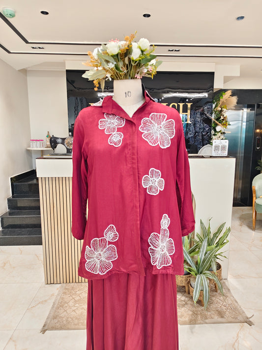 Maroon Dola Silk Co-Ord Set
