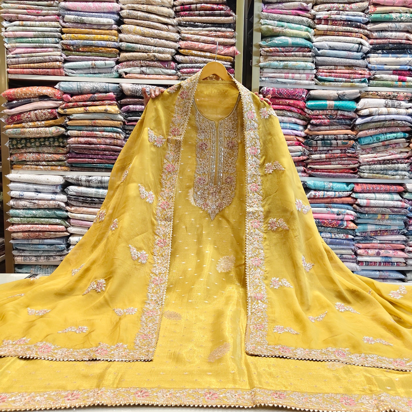 Mustard Gold Tissue Suit
Zari Katdana Work Suit
Designer Tissue Dress Material
Organza Dupatta Suit Set
Ethnic Suit India
