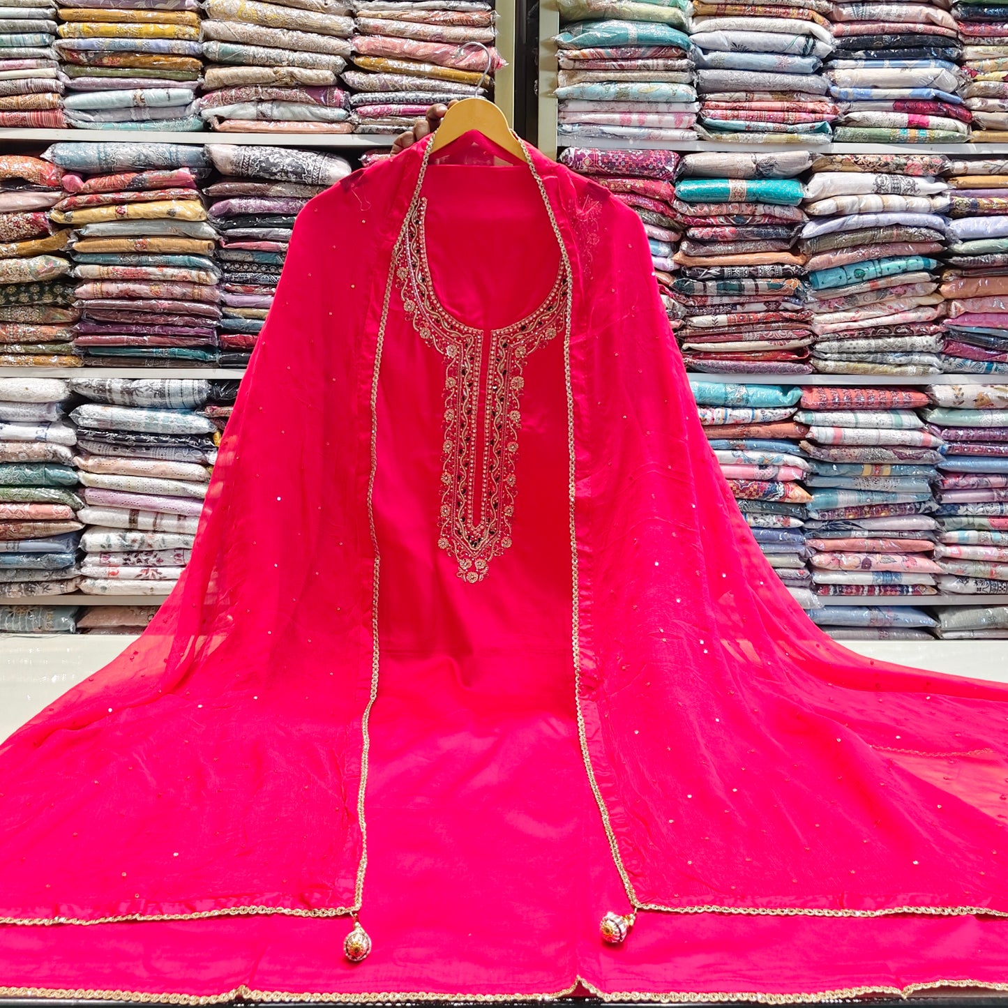 Red Cotton Unstitched Suit
Dabka Katdana Work Suit
Designer Cotton Dress Material
Chiffon Dupatta Suit Set
Ethnic Suit India