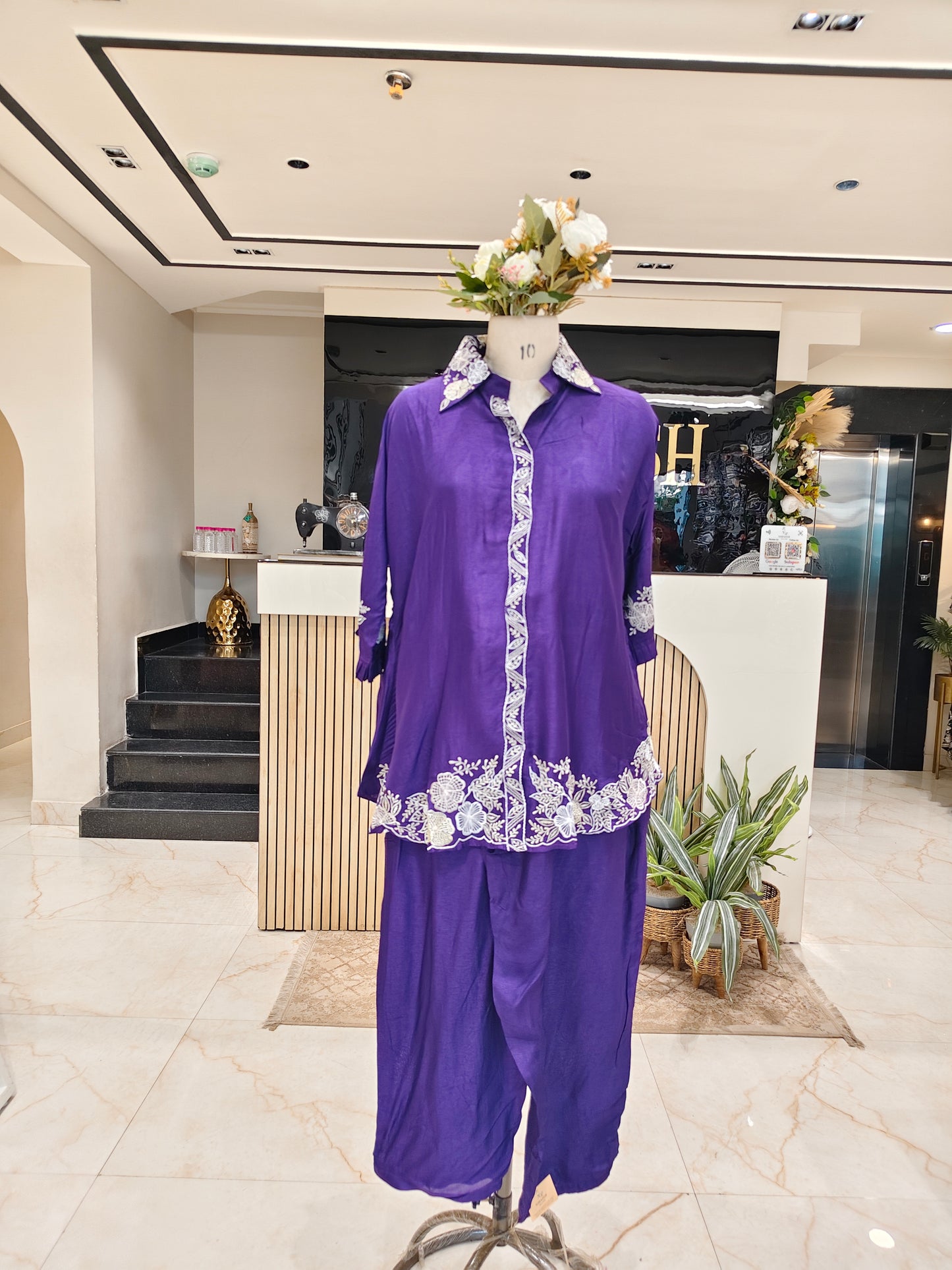Purple Silk Resham Co-Ord Set