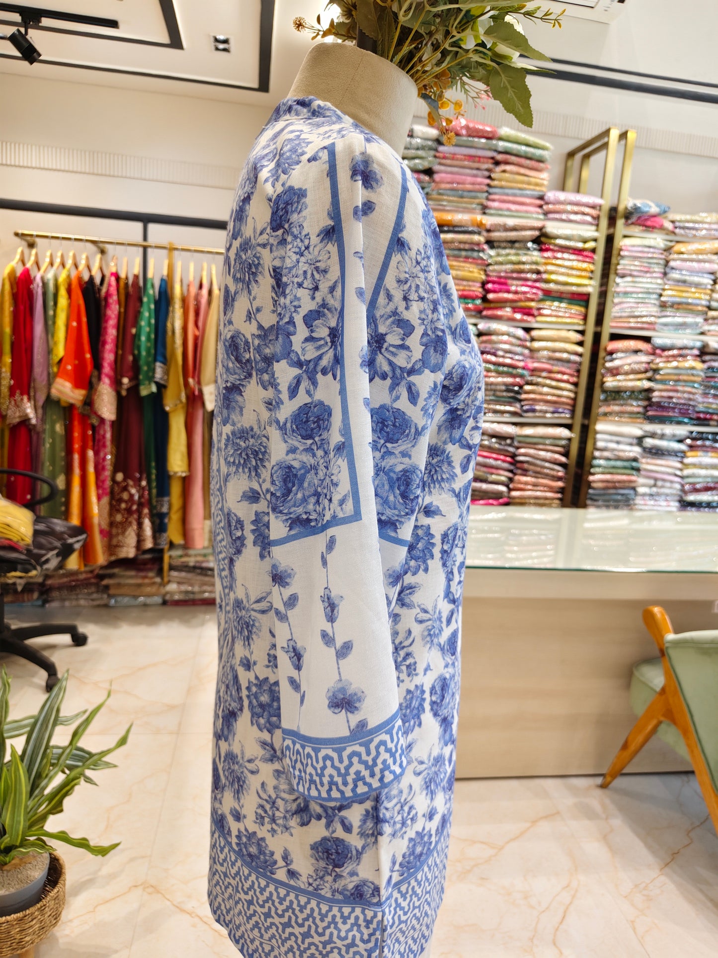 Off White Blue Linen Co-Ord Set