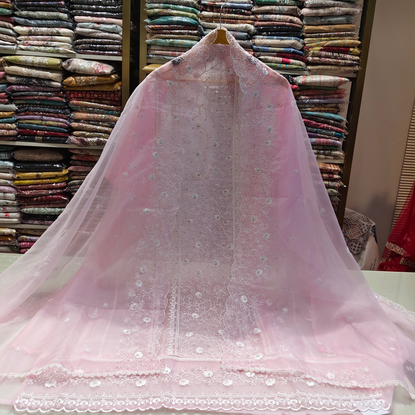 Baby Pink Organza Suit Set
Thread Work Dress Material
Festive Organza Ethnic Wear
Elegant Unstitched Suit Set
Organza Dupatta Suit Collection