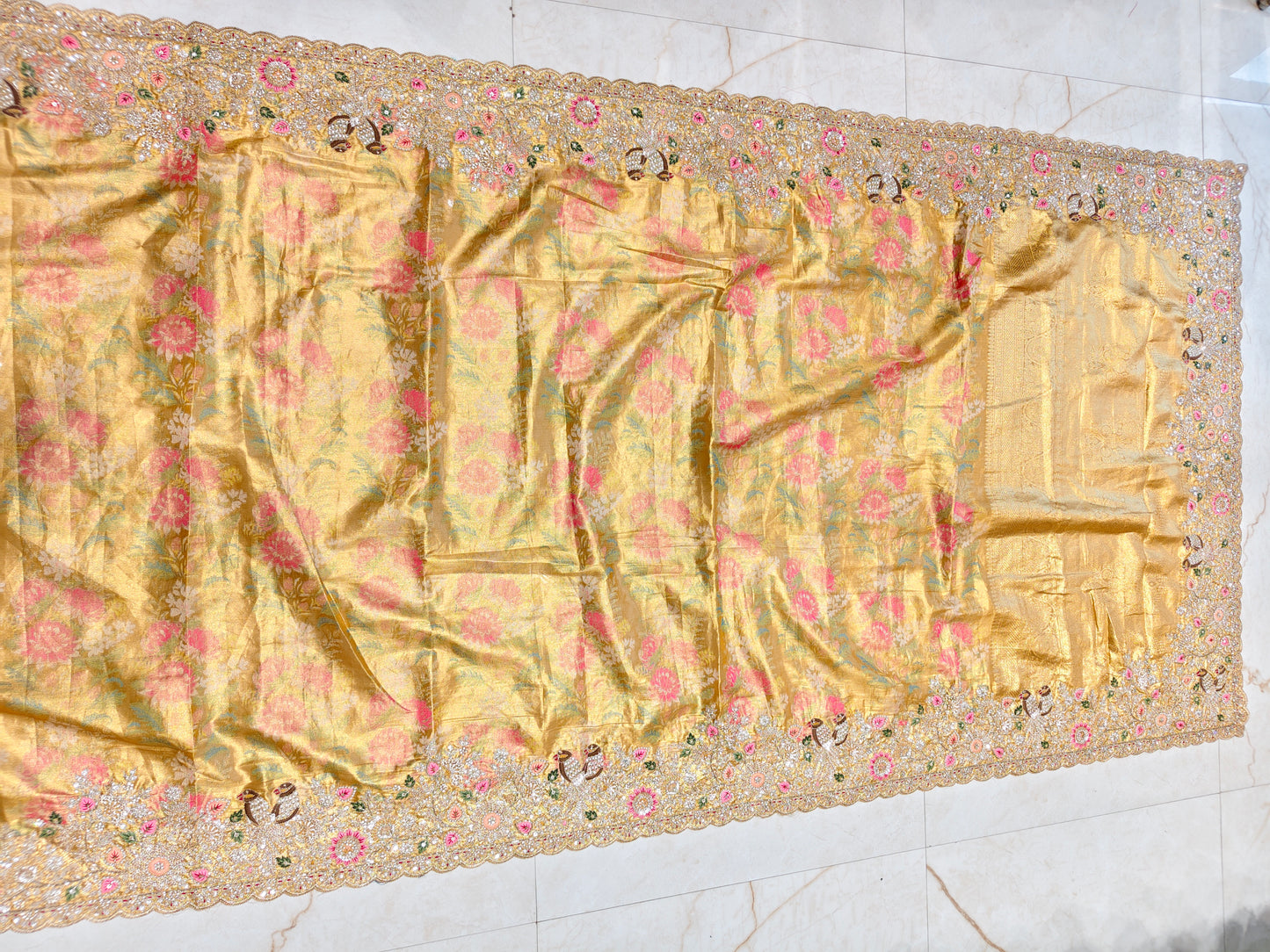 Mustard Gold Tissue Designer Saree