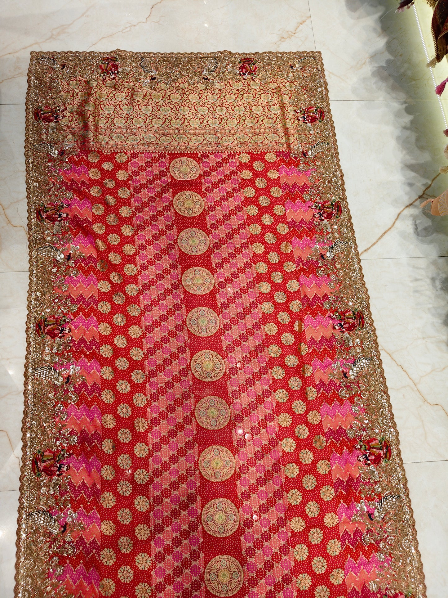 Red Georget Handloom Designer Saree