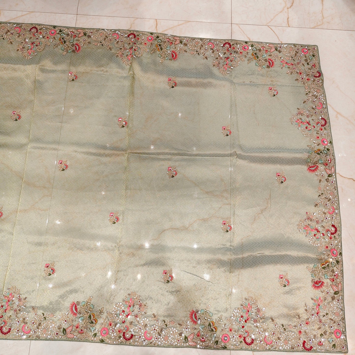 Sea Green Tissue Designer Saree
