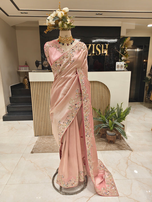 Baby Pink Tissue Designer Saree