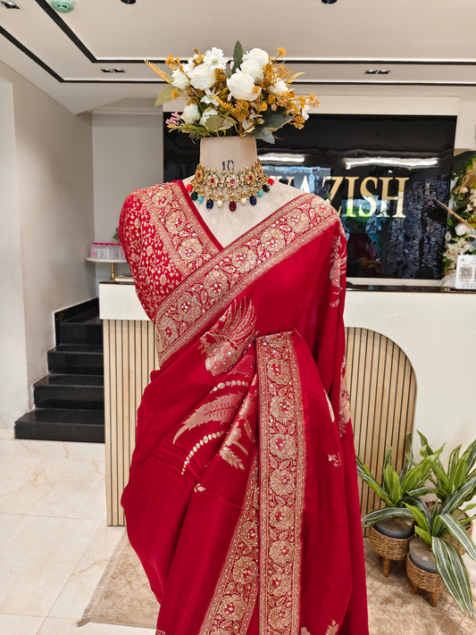 Maroon Dola Silk Designer Saree